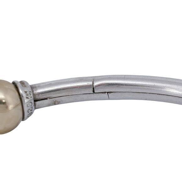 Cracked Vintage Sterling Silver 925 Brass Tipped Bangle Bracelet 6.5" - Picture 7 of 11